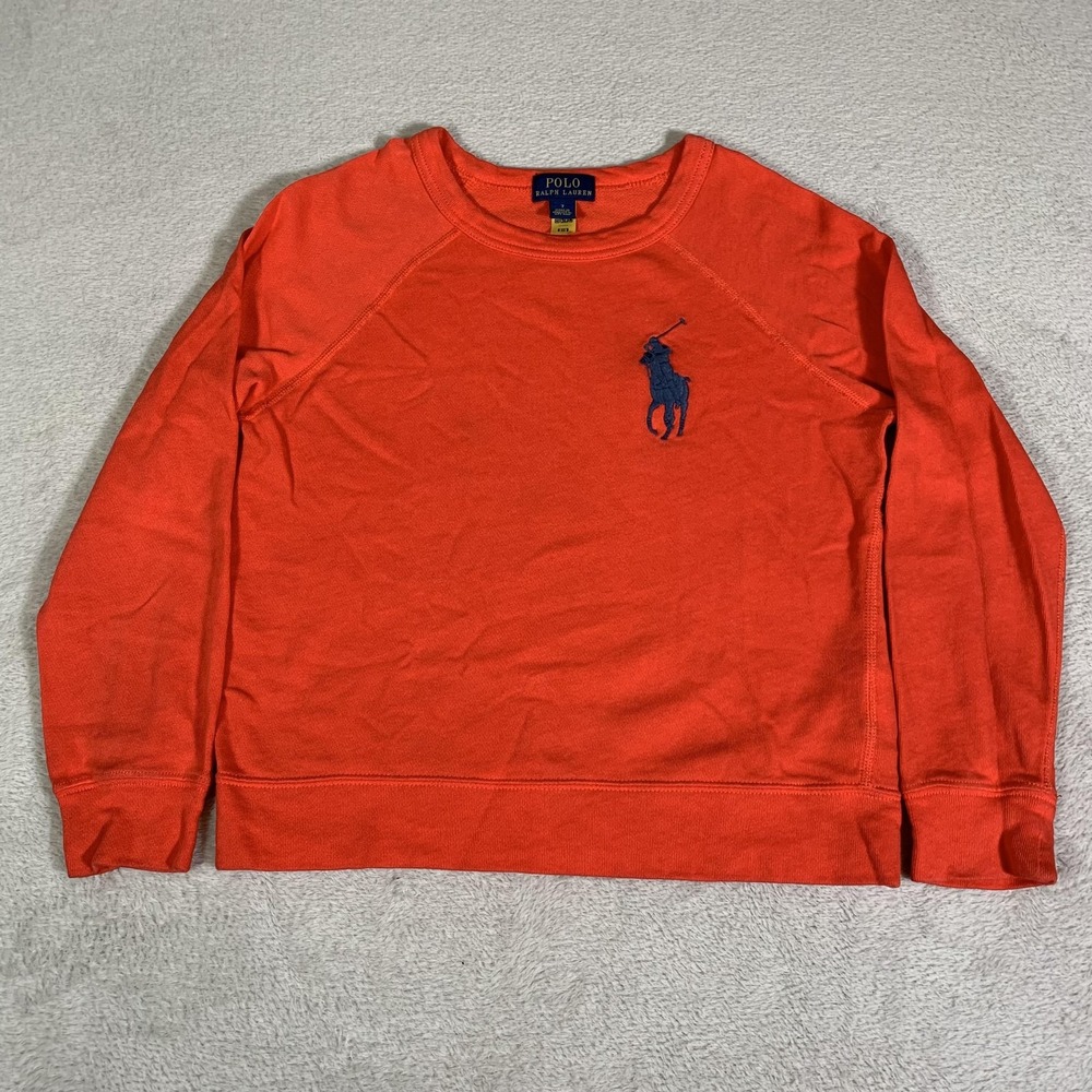 Polo Ralph Lauren Sweatshirt Boys 7 Orange Big Pony Crewneck Pullover Knit